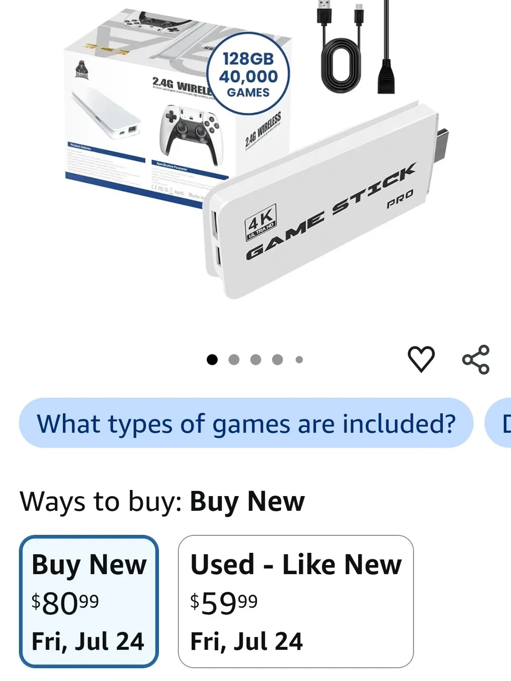 White Wireless Game Controllers and 4K Game Stick Pro Bundle New